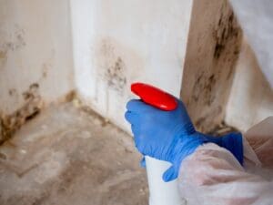 A,Woman,In,A,Protective,Suit,Sprays,The,Walls,Of