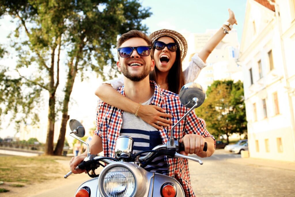 Couple,In,Love,Riding,A,Motorbike,,,Handsome,Guy,And