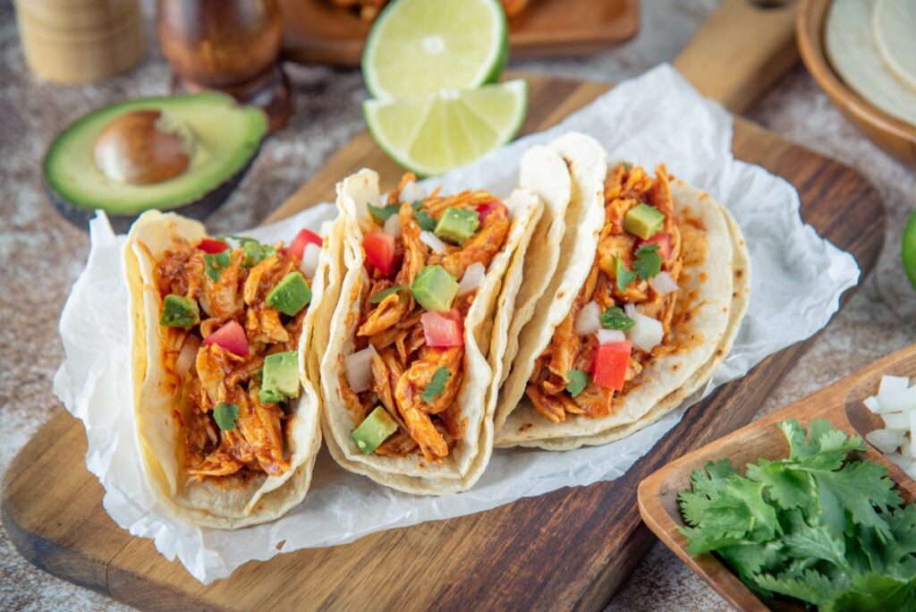 mexican shredded chicken tacos with ingredients