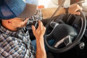 Caucasian,Trucker,In,His,40s,Making,Conversation,Using,Cb,Radio