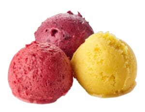 Raspberry,,Blueberry,And,Mango,Ice,Cream,Sorbet,Balls,Isolated,On