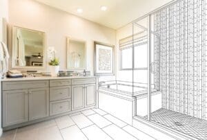 Custom,Master,Bathroom,Design,Drawing,Gradating,To,Finished,Photo.
