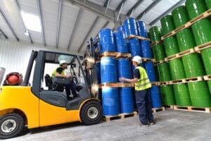 Group,Of,Workers,With,Forklift,In,The,Logistics,Industry,Working