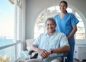 Nurse,,Man,With,A,Disability,And,Portrait,For,Wheelchair,,Healthcare