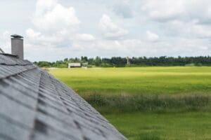 selective focus of handsome handyman repairing roof with colleague